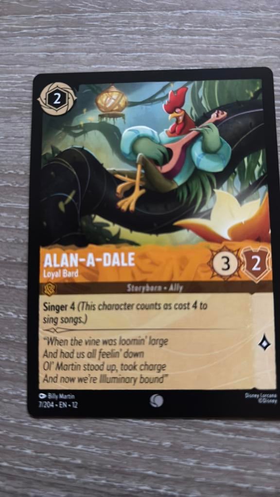 Disney Lorcana Alan-A-Dale loyal band 7-204 12WIL nonfoil, Ophalen of Verzenden, Zo goed als nieuw, Losse kaart
