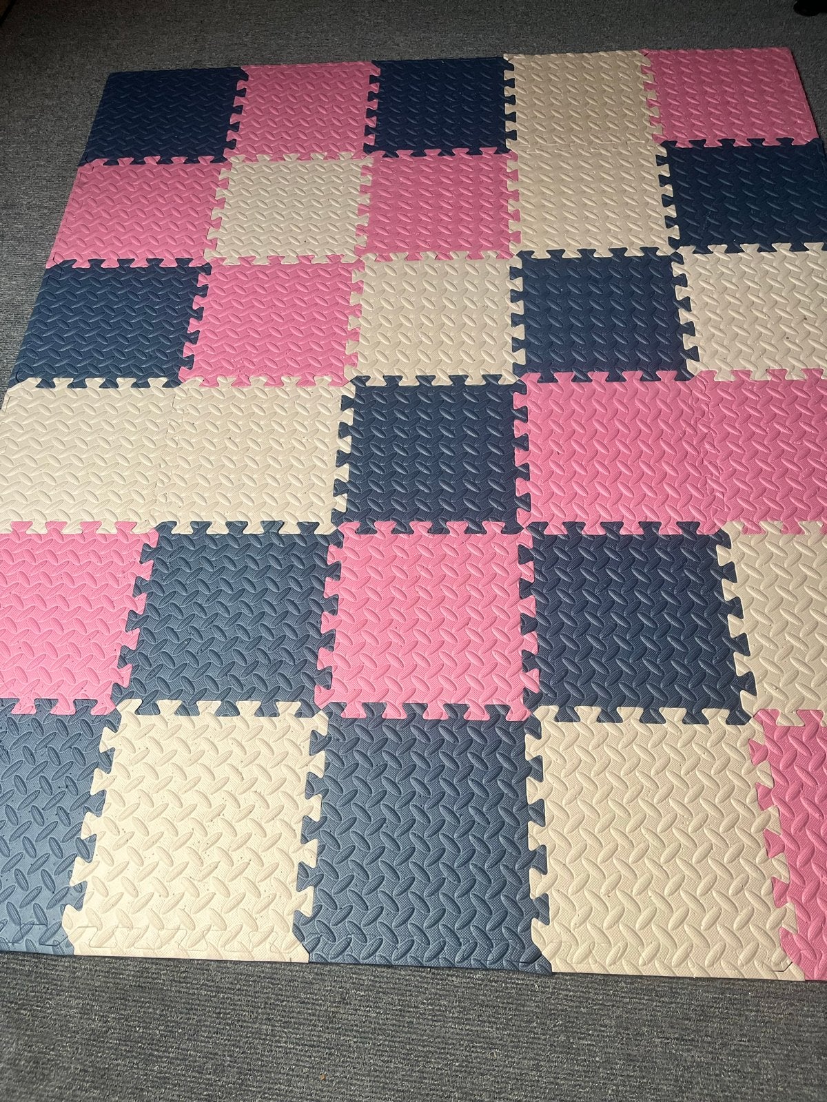 Kinderpuzzelmat 30 stuks - Roze, Blauw, Crème, Ophalen of Verzenden, 10 tot 50 stukjes, Gebruikt, 0 tot 6 maanden