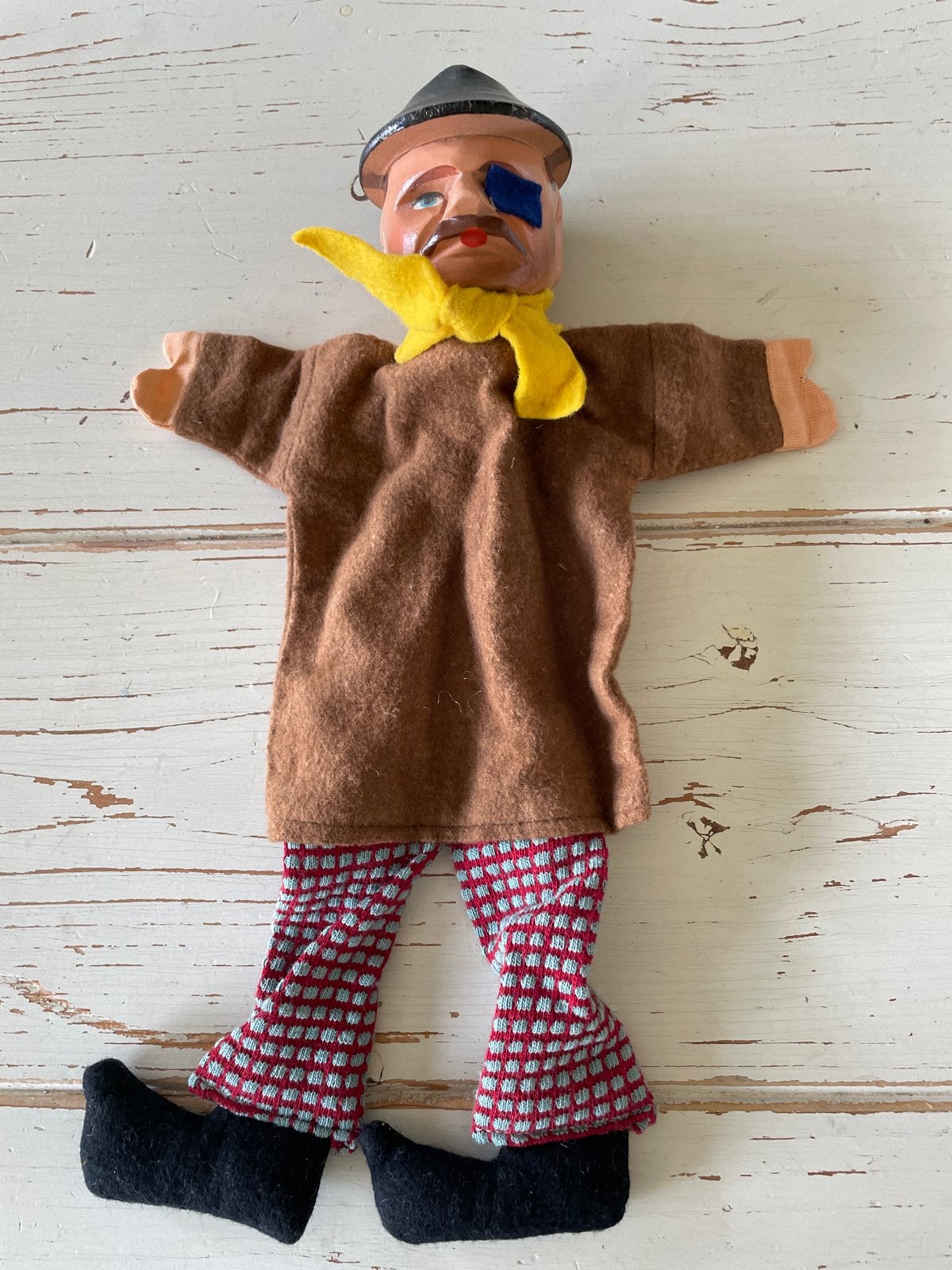 Vintage handpop piraat met ooglapje, Ophalen of Verzenden, Gebruikt, Pop