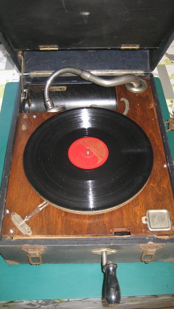 Antieke werkende opwindbare koffergrammofoon, Ophalen of Verzenden, Refurbished, Thorens