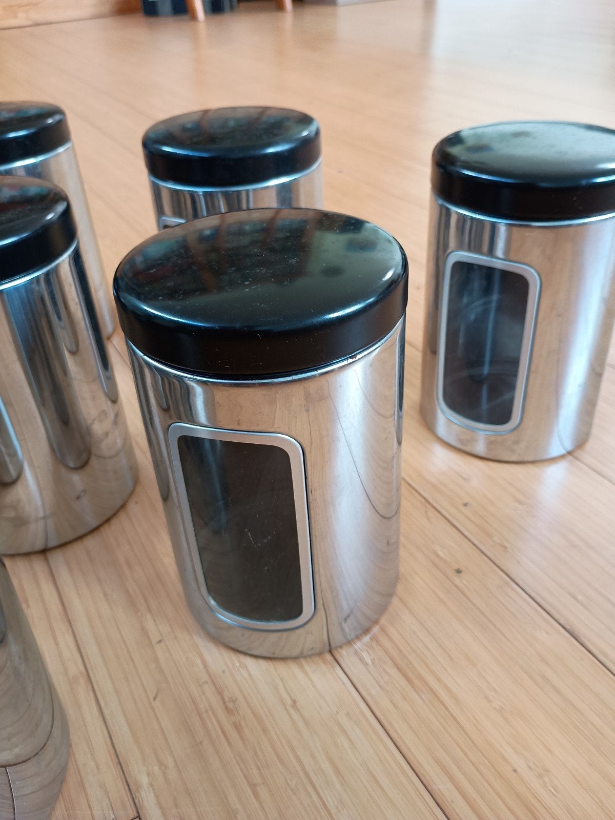 Voorraad blikken 8x, Huis en Inrichting, Ophalen, Gebruikt, Glas, Pot, Bus of Blik