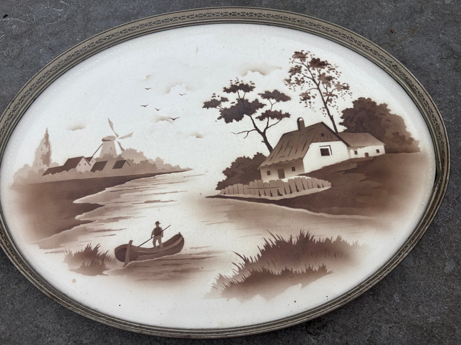 Antiek Nederlands ovaal dienblad - Handgeschilderd, Ophalen of Verzenden