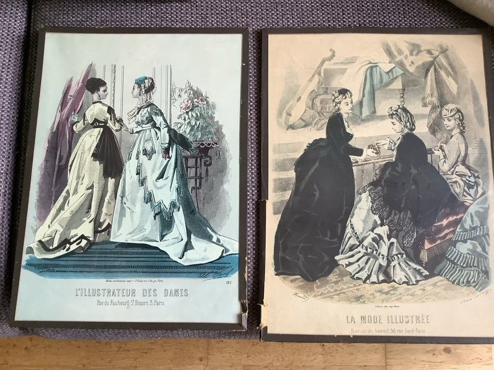 2 Antieke Franse Mode Illustraties - 'La Mode Illustrée', Ophalen of Verzenden, Print, Prent, Ingelijst