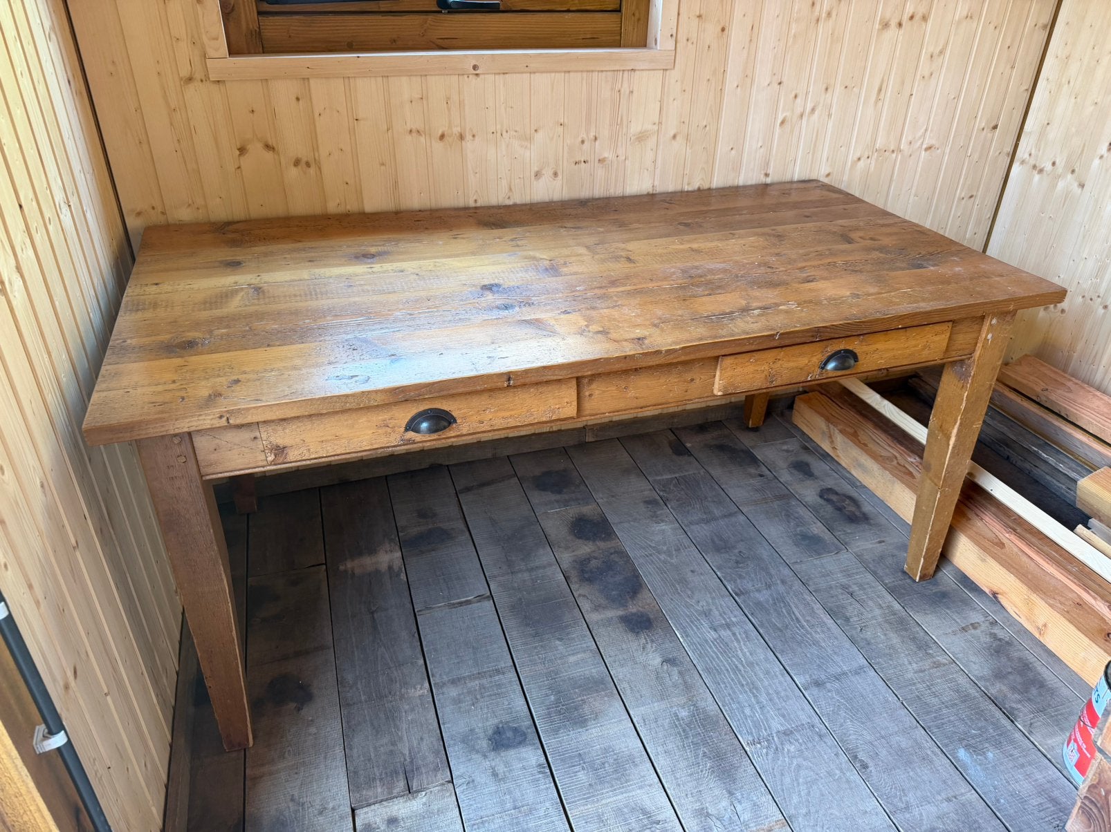 Massief (grenen) houten tafel, Ophalen, Gebruikt, Rustiek, 50 tot 100 cm