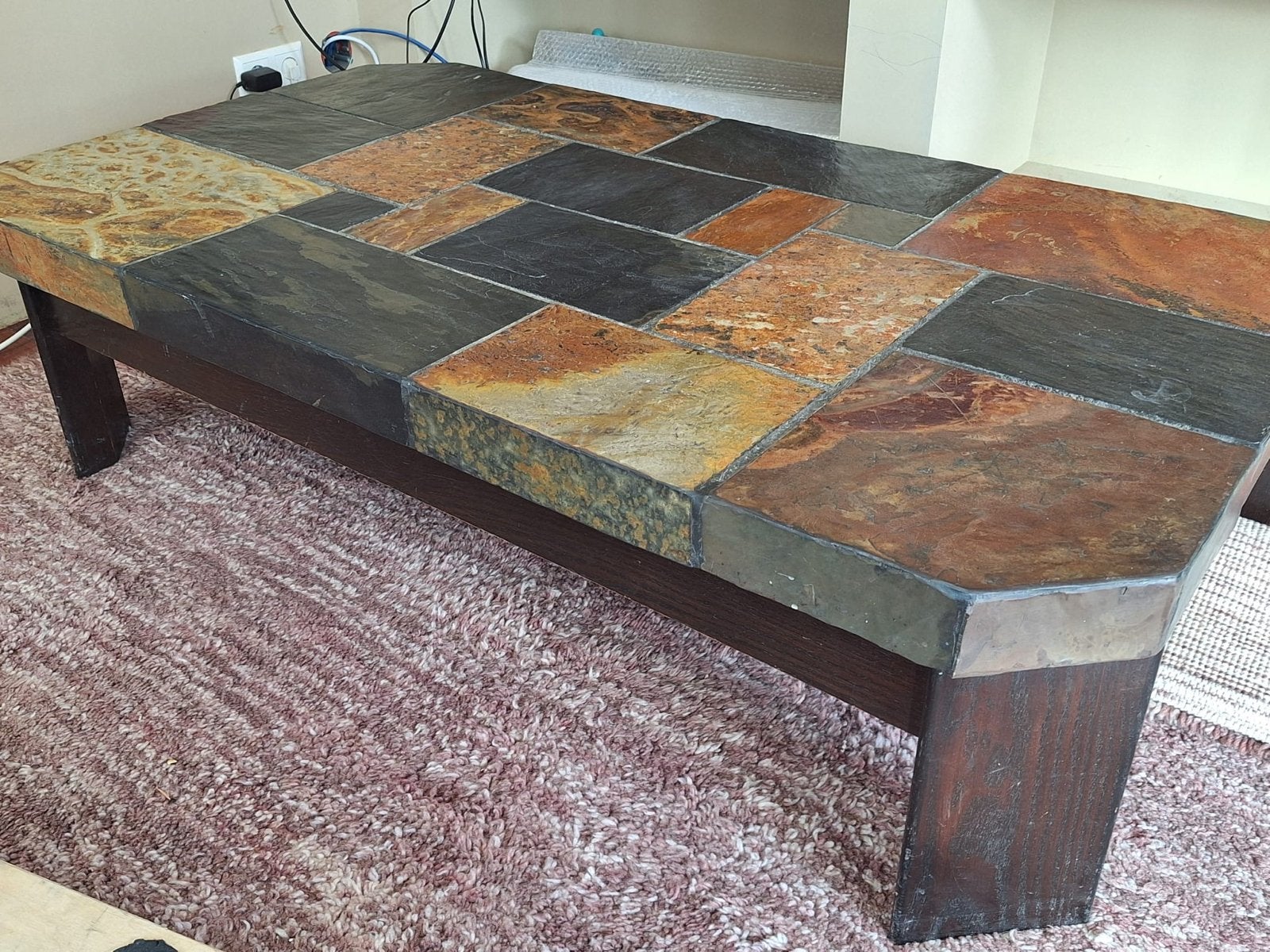 Salontafel met leisteen blad, Huis en Inrichting, Ophalen, Overige materialen, Gebruikt, 100 tot 150 cm