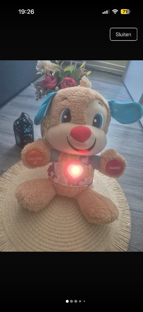 Fisher price knuffel met geluid interactief, Ophalen of Verzenden, Gebruikt, Overige typen, Met geluid