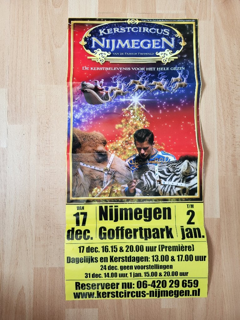 Kerstcircus Nijmegen, affiche kortingskaart krantenartikel., Ophalen of Verzenden, Gebruikt