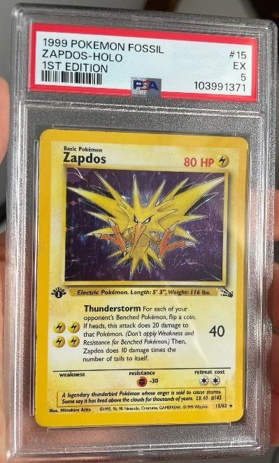 Zapdos Holo 1st edition #15 PSA 5, Verzenden, Gebruikt, Losse kaart