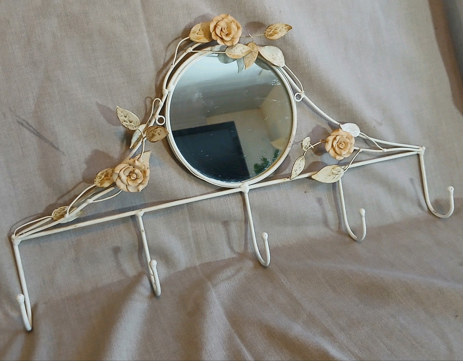 Brocante metalen kapstok met spiegel, rozen, Antiek en Kunst, Ophalen of Verzenden