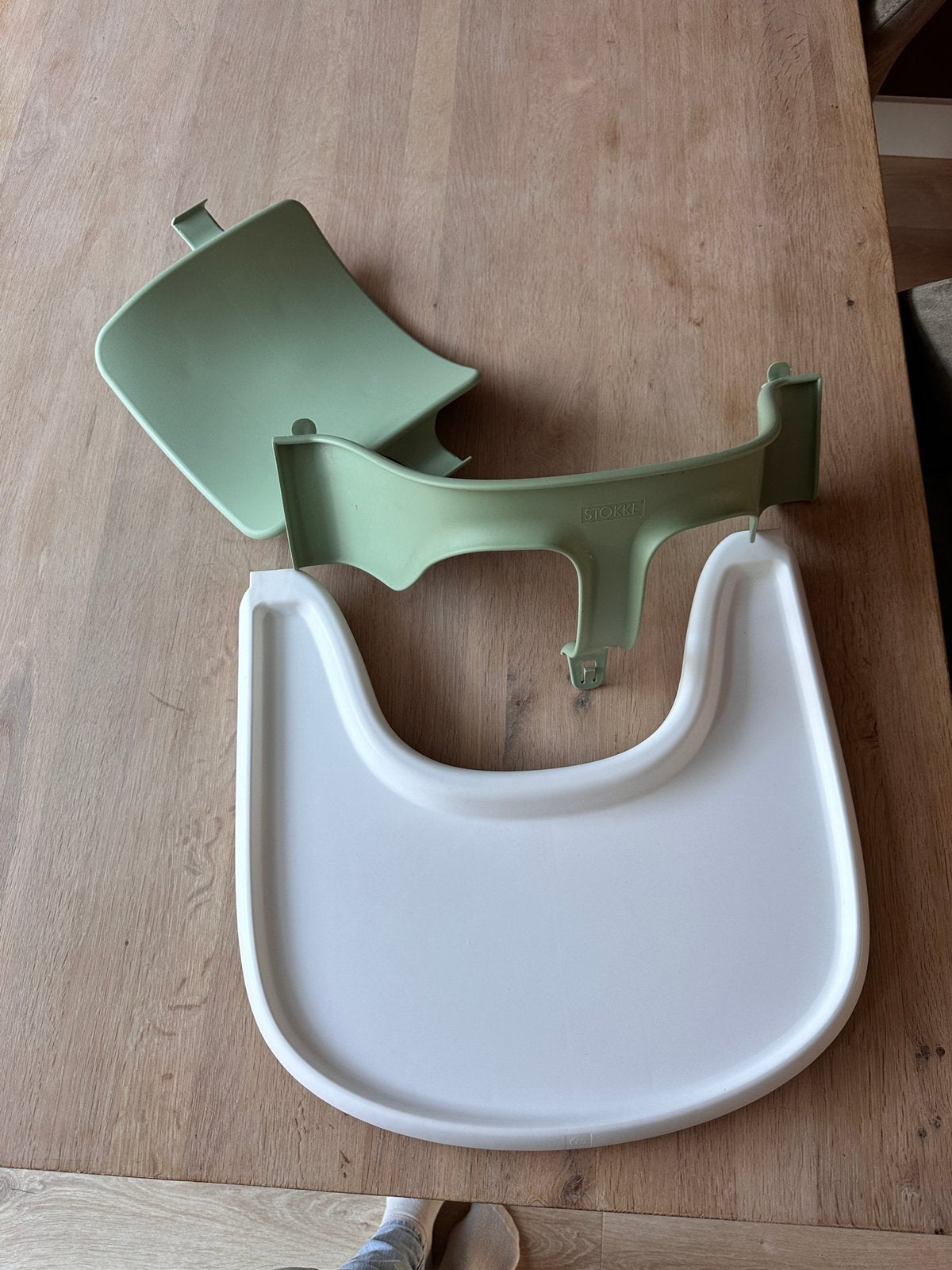 Stokke trip trap blad en babyzitje moss green, Ophalen of Verzenden, Zo goed als nieuw, Meegroeistoel
