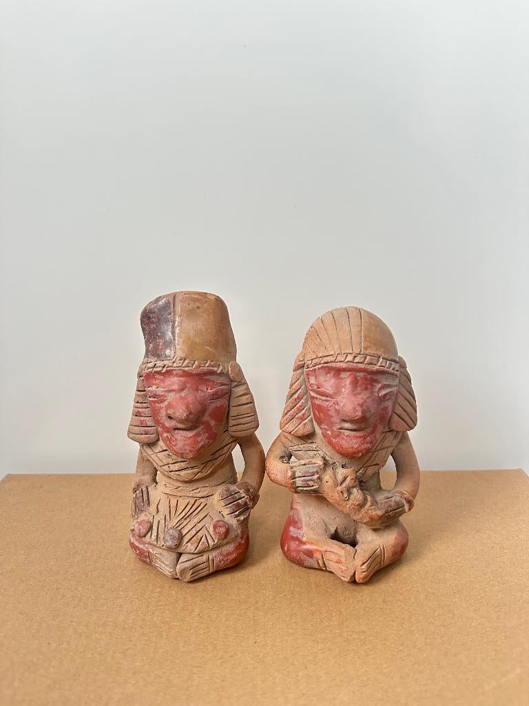 Twee Moche terracotta beeldjes Peru, Antiek en Kunst, Kunst | Niet-Westerse kunst, Ophalen of Verzenden