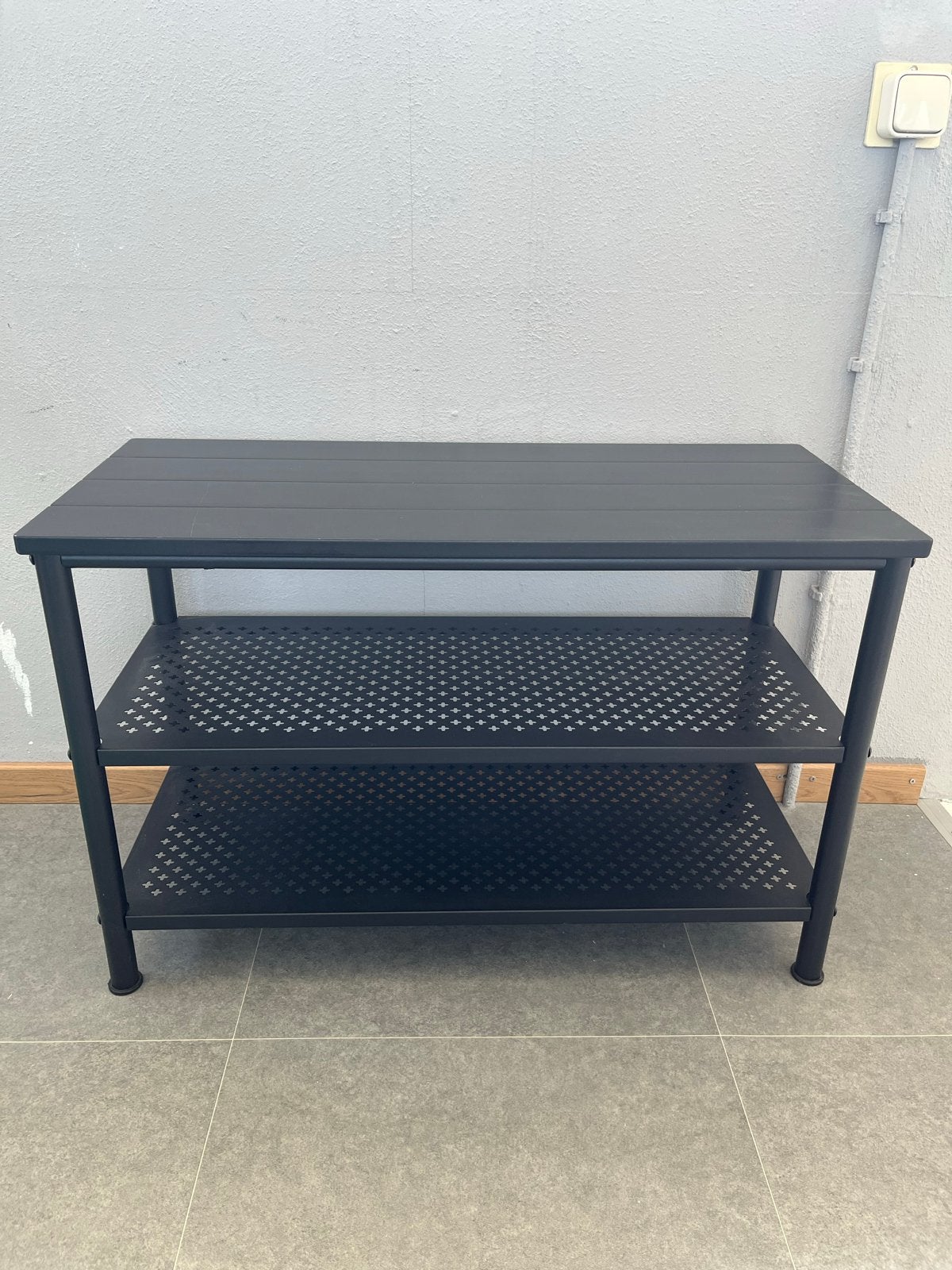 IKEA Schoenenrek met houten bovenkant en metalen planken, Ophalen, Gebruikt