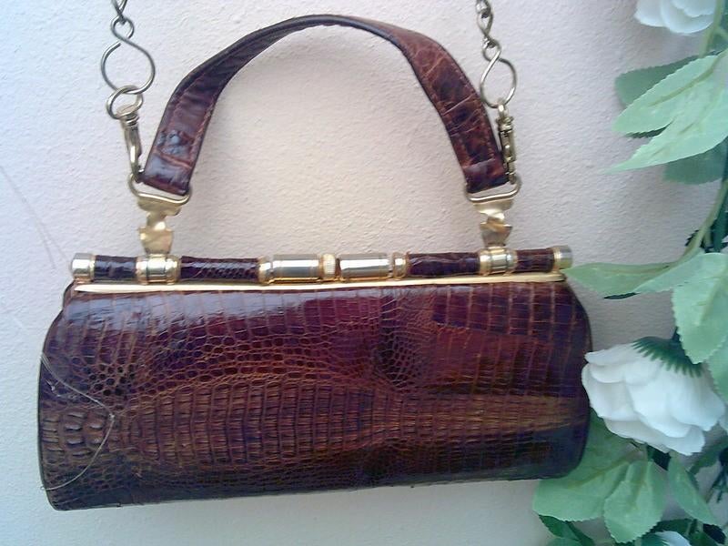 Vintage jaren 60 krokodillen leren handtas kniptas schouder, Sieraden, Tassen en Uiterlijk, Tassen | Damestassen, Ophalen of Verzenden