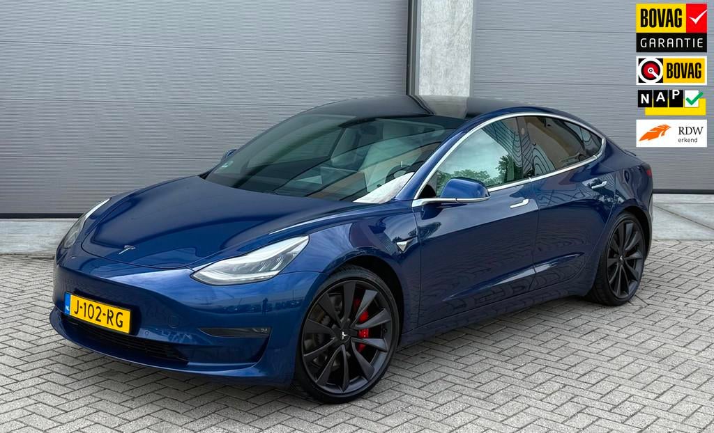 Tesla Model 3 Performance AWD 75 kWh 2020 Blauw WIT LEDER|20, Auto's, Tesla, Automaat, 530 km, Blauw, 84 €/maand