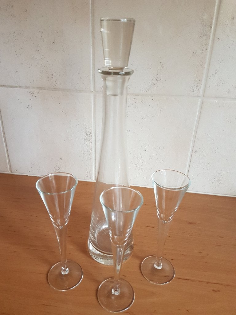 Wijnkaraf met 3 glaasjes, Ophalen, Gebruikt, Glas, Minder dan 5 flessen