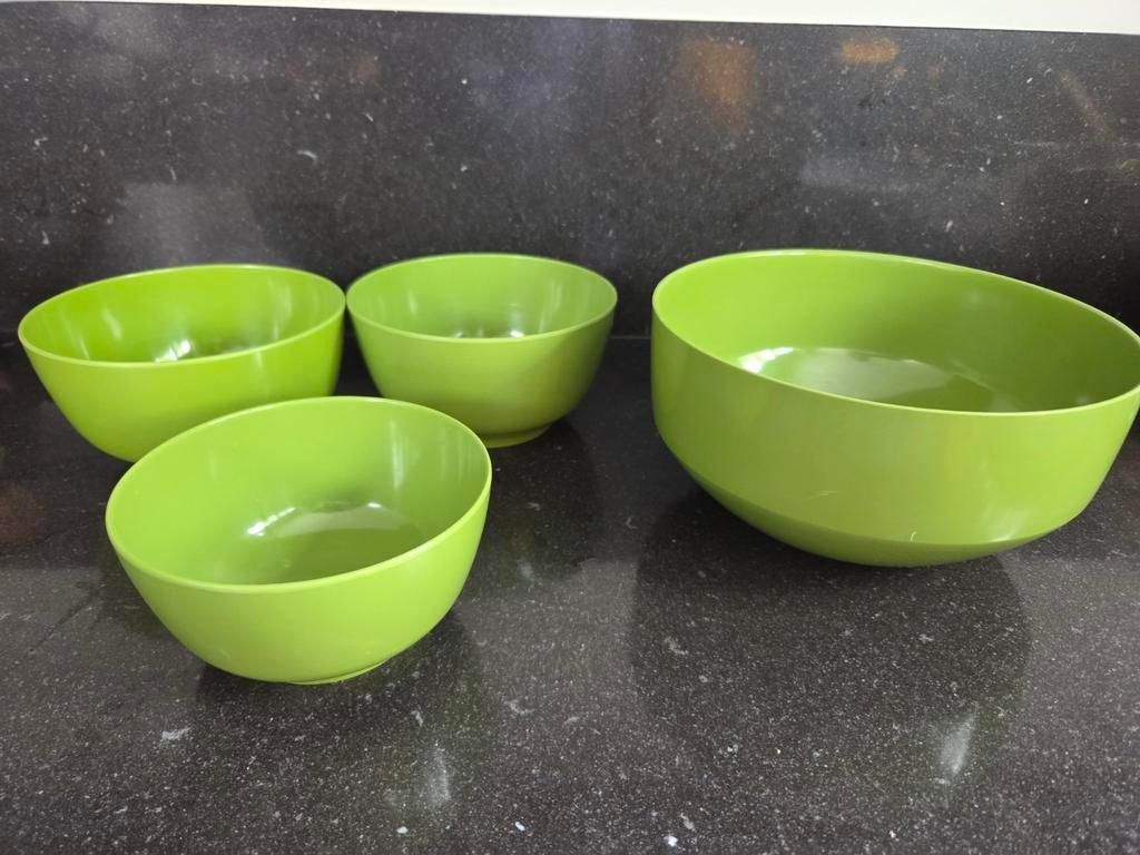 4 Retro Mepal Rosti Schalen - Groen, Caravans en Kamperen, Kampeeraccessoires, Ophalen of Verzenden, Zo goed als nieuw