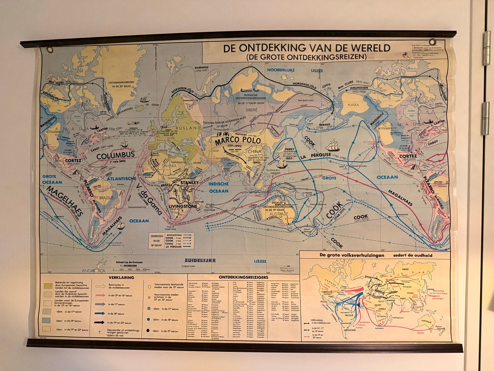Vintage Schoolkaart: Ontdekkingsreizen / Noord- en Zuidpool, Antiek en Kunst, Ophalen, Aardrijkskunde