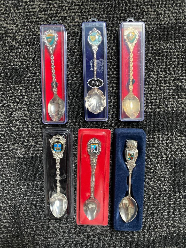 Set van 6 (verzilverde) souvenirlepels Spanje, Verzamelen, Ophalen of Verzenden, Zo goed als nieuw