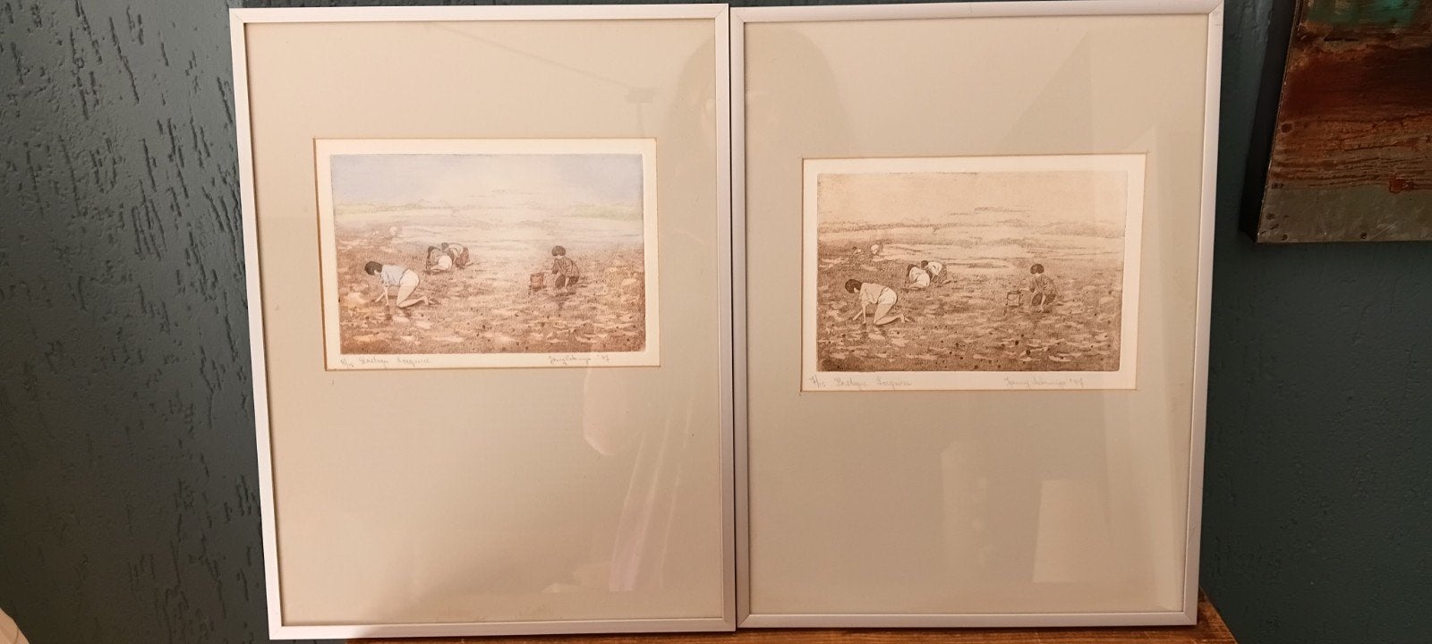 2 Etsen (waarvan 1 aquatint) van Janny Vahrmeijer, 1987, Dagelijks leven, Ophalen of Verzenden, Ingelijst, 1950 - 1999