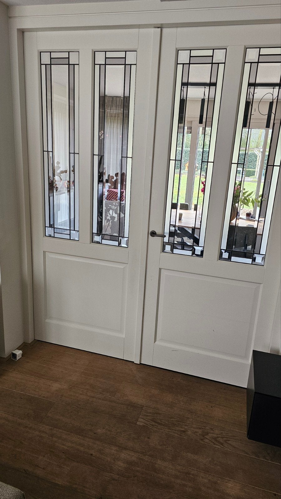 Massieve dubbele deur met glas in lood (incl. beslag), Gebruikt, Binnendeur, Ophalen of Verzenden, Glas