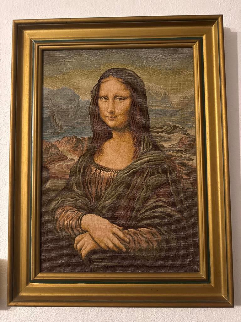 Mona Lisa wandtapijt in lijst, Ophalen of Verzenden, Zo goed als nieuw, Schilder- en Tekenkunst