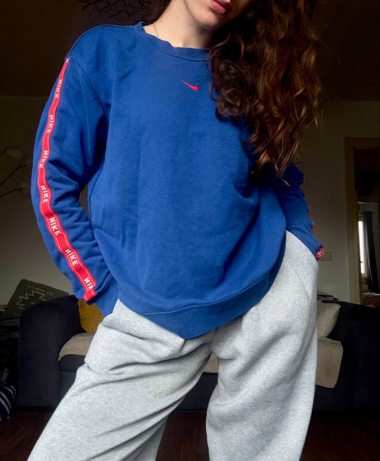 Nike sweater blauw met rode strepen, Blauw, Ophalen of Verzenden, Zo goed als nieuw, Lange mouw