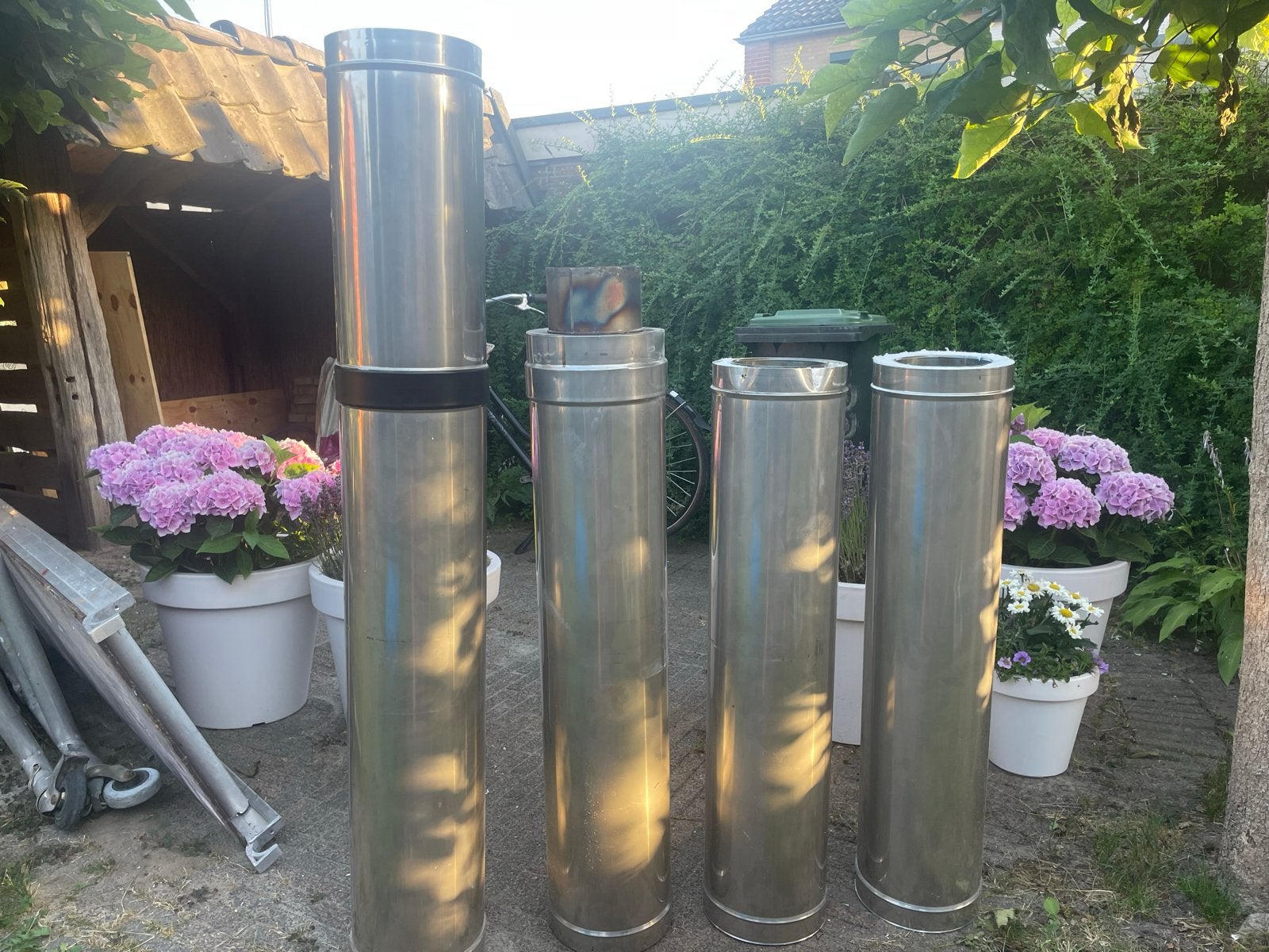 Dubbelwandige RVS Kachelpijp 22cm met toebehoren, Ophalen, Gebruikt