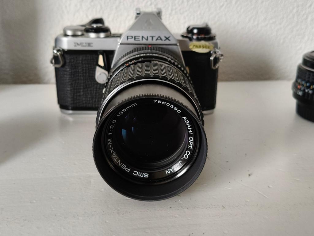 Pentax ME Super spiegelreflexcamera met 3 lensen, Audio, Tv en Foto, Fotocamera's Analoog, Ophalen of Verzenden, Gebruikt, Spiegelreflex
