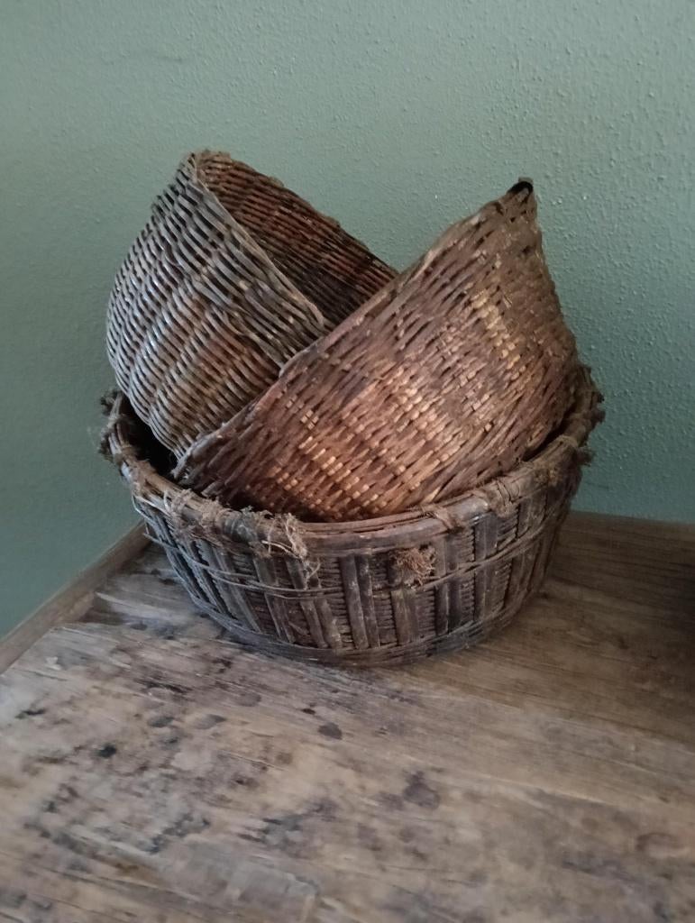Set van 3 leemmanden/siermanden   3 stuks, Huis en Inrichting, Woonaccessoires | Schalen en Manden, Mand, Rond, Ophalen of Verzenden