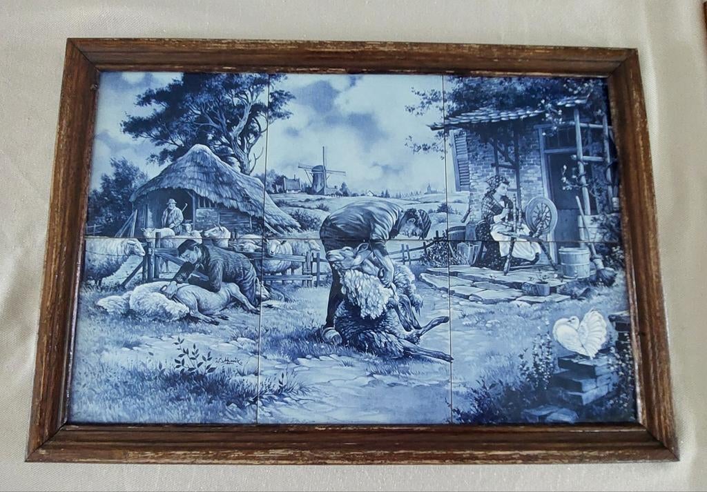 Vintage J.C. van Hunnik tegeltableau 50x45 cm – Oud Hollands, Ophalen of Verzenden