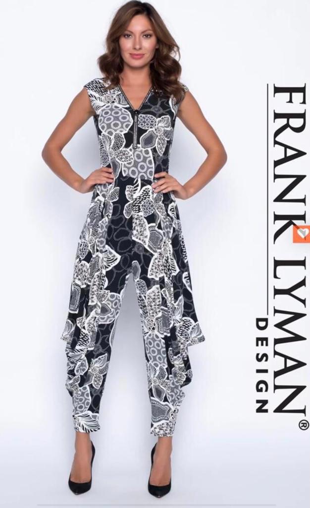 Frank Lyman elegante jumpsuit zwart wit met strass rits 38, Kleding | Dames, Jumpsuits, Verzenden, Nieuw, Maat 38/40 (M), Overige kleuren