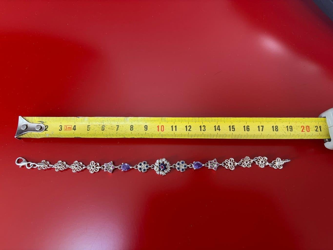 Zilverkleurige armband (AHC) met bloemen en gekleurde stenen, Sieraden, Tassen en Uiterlijk, Ophalen of Verzenden, Gebruikt, Zilver