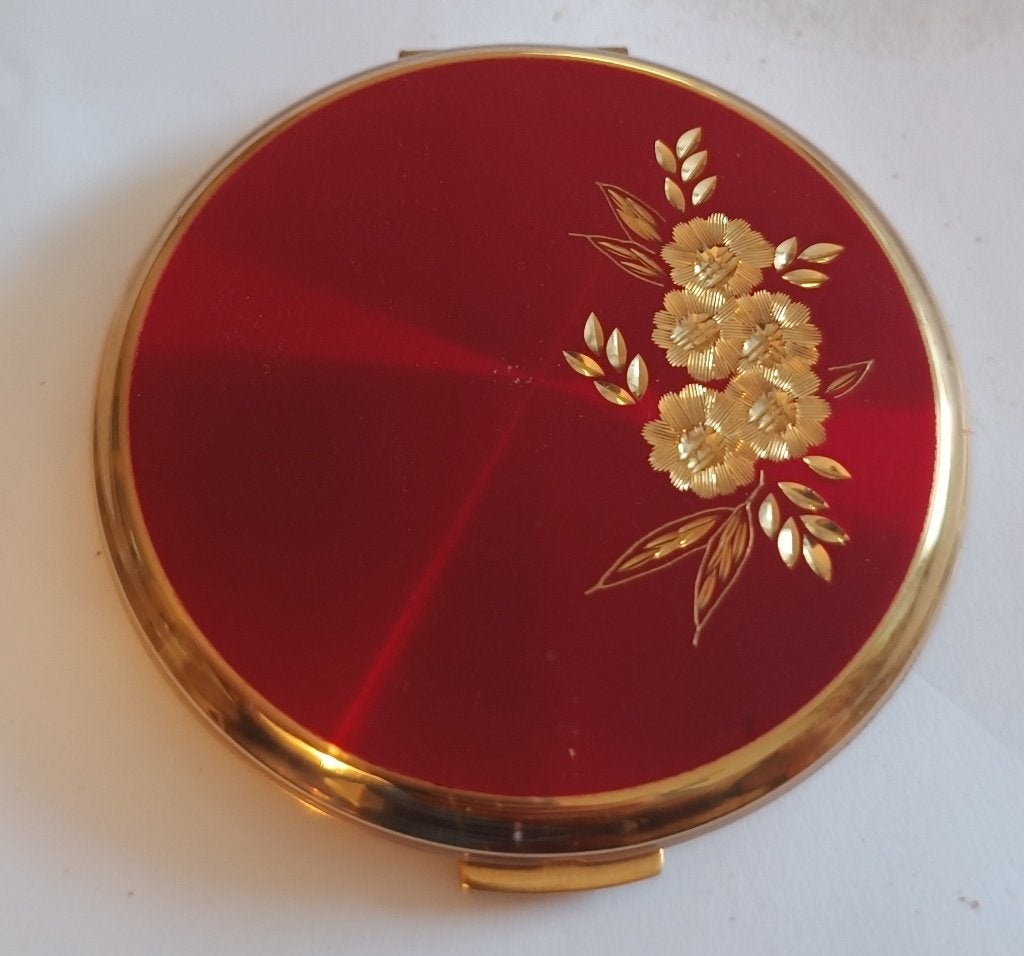Antieke Stratton poederdoos rood met goudkleurige rozen, Antiek en Kunst, Ophalen of Verzenden