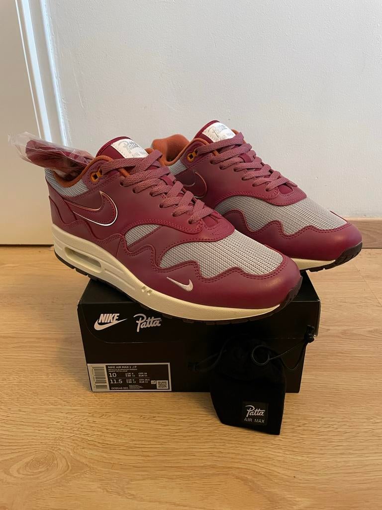 Nike Air Max 1 Patta Rush Maroon maat 44, Overige kleuren, Nieuw, Ophalen of Verzenden, Sneakers of Gympen