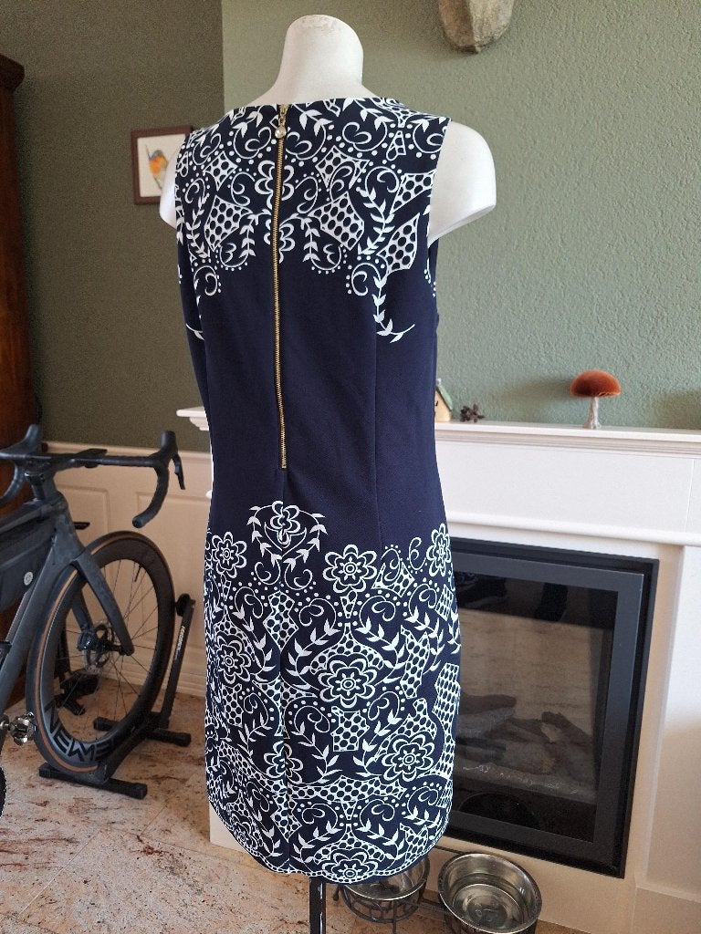 K-Design K Design blauw wit jurk mouwloos XL, Kleding | Dames, Jurken, K-design, Maat 42/44 (L), Zo goed als nieuw, Knielengte