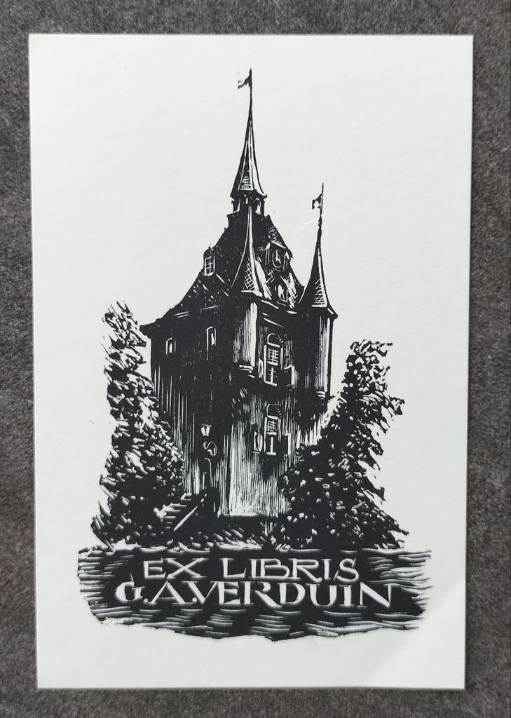 Exlibris G.A. Verduin (Rein Snapper) (architectuur, kasteel), 8 cm, 1950 - 1999, Architectuur, Ex libris