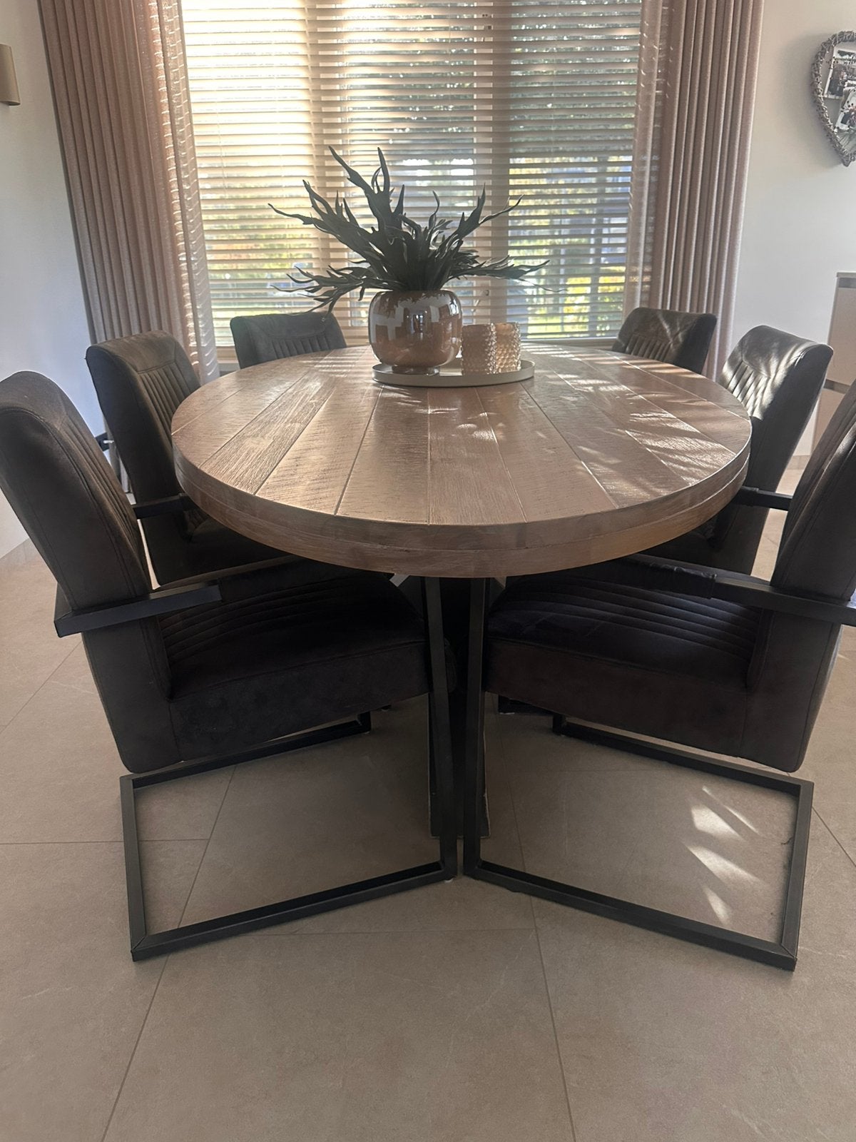 Eetkamerstoelen, donkergrijs,  met en zonder leuning, Gebruikt, Ophalen of Verzenden, Vijf, Zes of meer stoelen, Stof