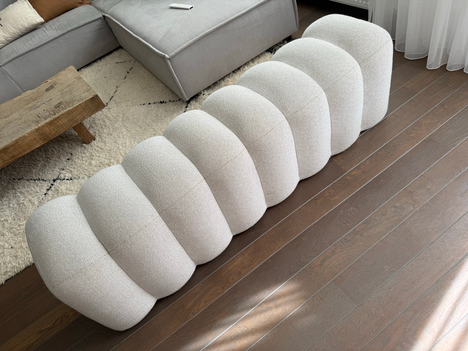 Beige gestoffeerd eetkamerbankje van Loods 5, Ophalen, Minder dan 75 cm, 150 tot 200 cm, Driepersoons