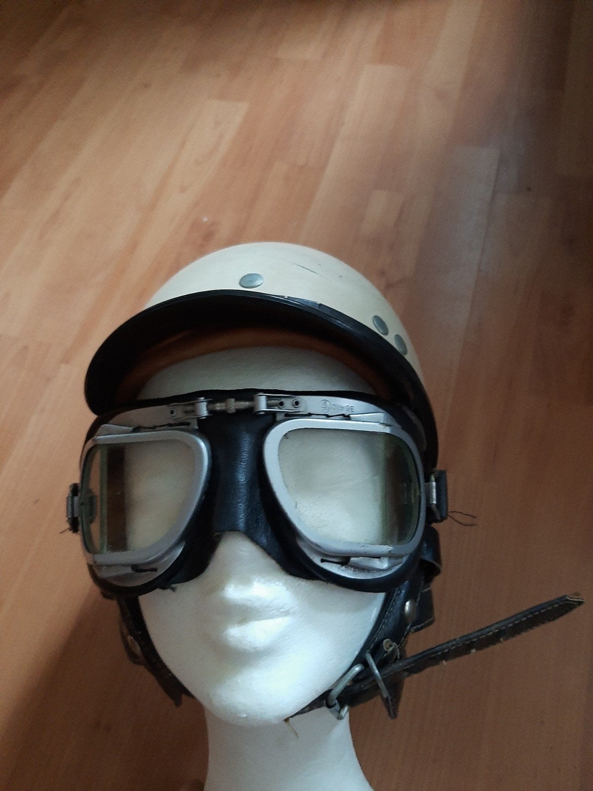 Vintage Helm en Bril Set voor Oldtimer Motoren/Bromfietsen, Ophalen of Verzenden