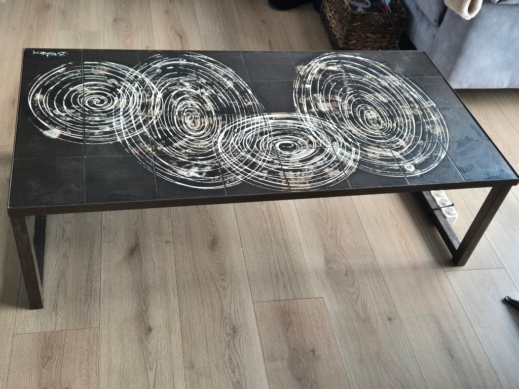 Originele Vintage Belarti Keramische Tegel Salontafel, Ophalen, 100 tot 150 cm, Vintage, 50 tot 100 cm