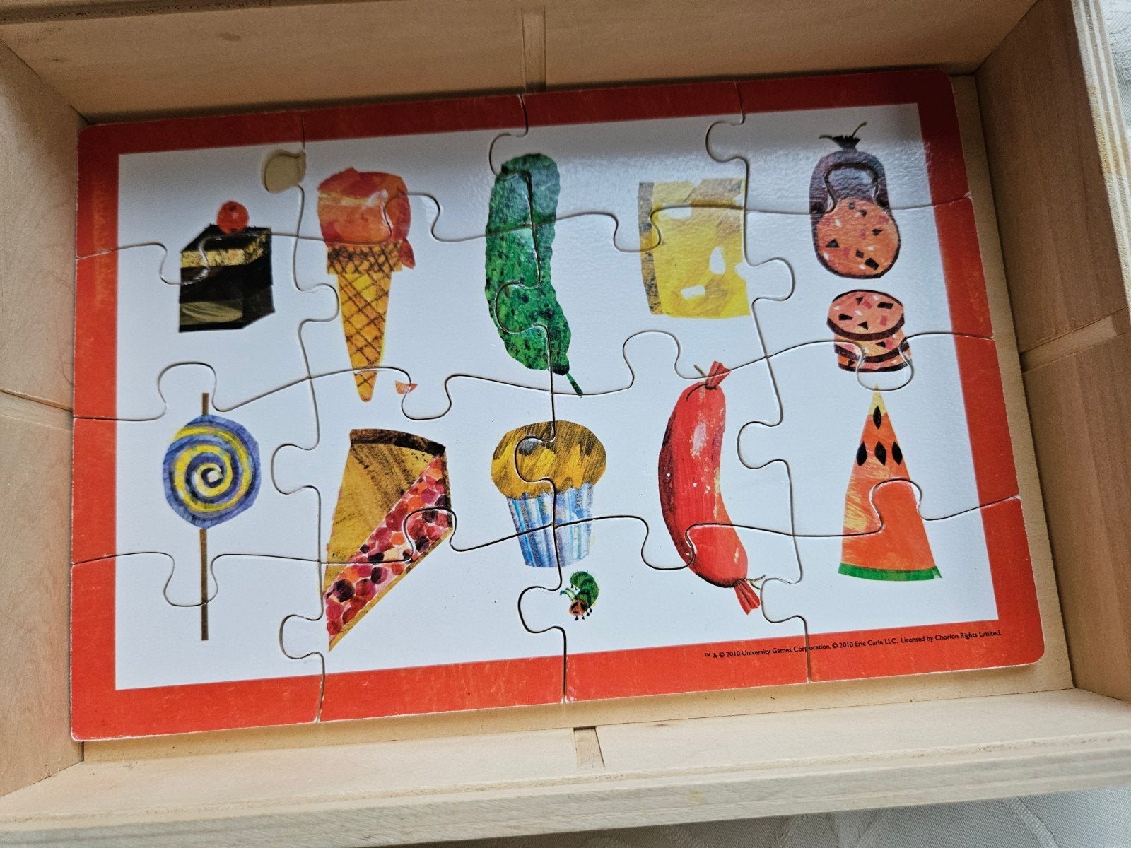 Nieuwe De Rupsje Nooitgenoeg puzzelset in houten kistje, 2 tot 4 jaar, Gebruikt, Ophalen of Verzenden, Van hout
