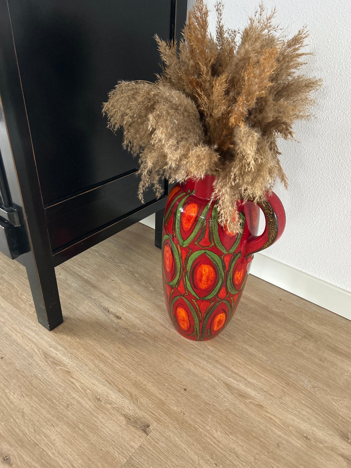 Vintage Fat Lava vaas met pampasgras, Antiek en Kunst, Ophalen