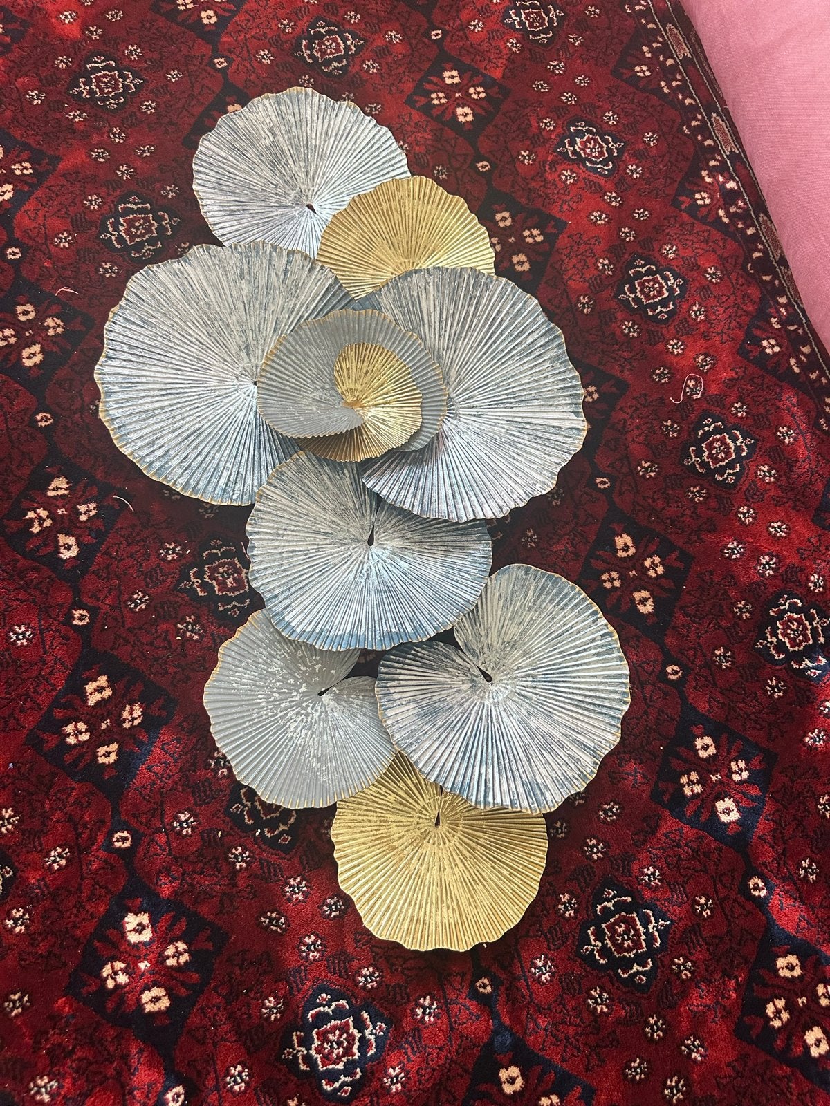 Metalen wanddecoratie - Bladeren in blauw en goud, Metaal, Wandsculptuur, Meerkleurig, Ophalen of Verzenden
