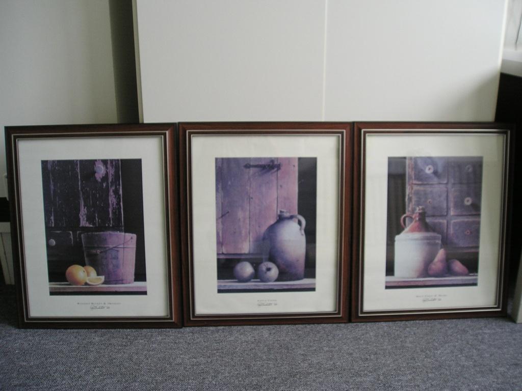 3 schilderijen met fruit en kruikjes, Minder dan 50 cm, 50 tot 75 cm, Ophalen of Verzenden, Zo goed als nieuw