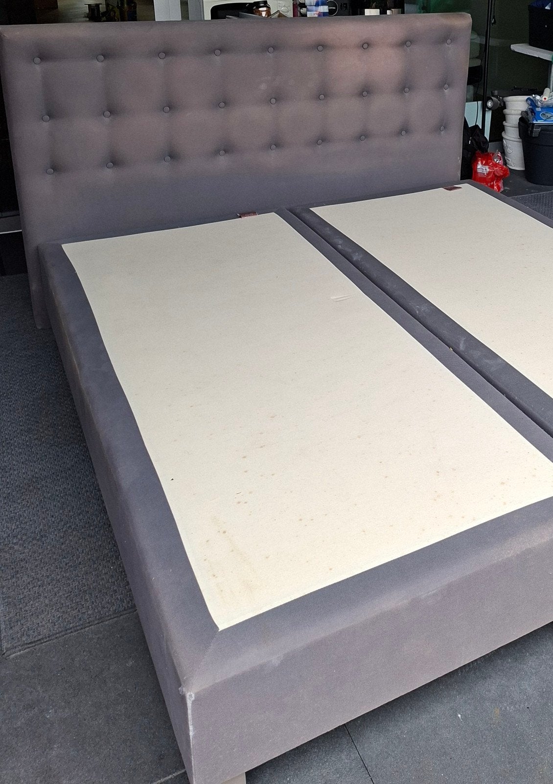 Tweepersoons boxspring met hoofdbord en matrassen, Huis en Inrichting, Slaapkamer | Bedden, Ophalen, Gebruikt, Tweepersoons, 180 cm
