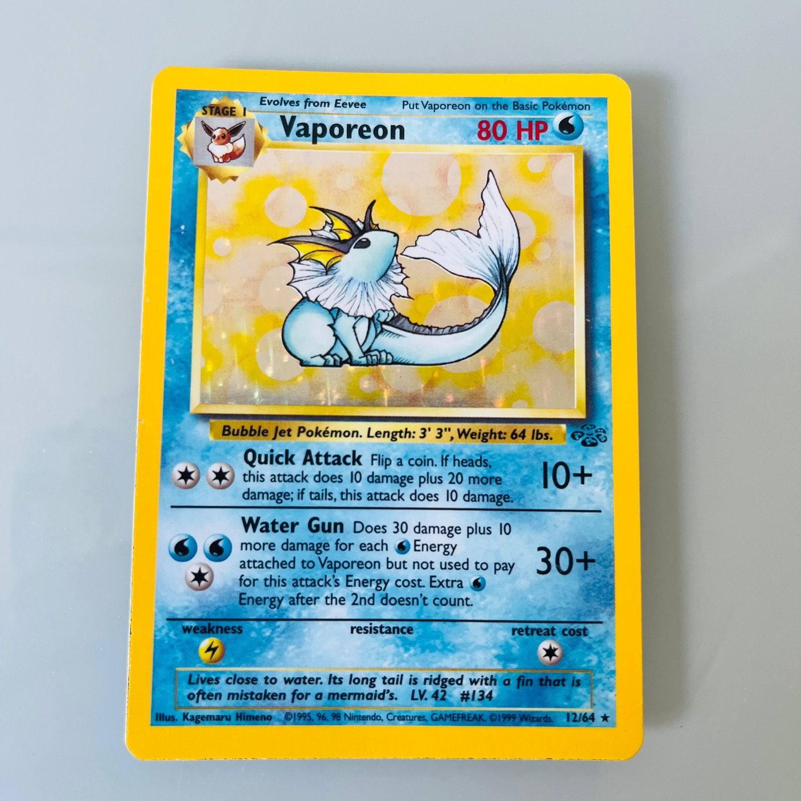 Pokémon: Vaporeon Kaart [Jungle Set], Ophalen of Verzenden, Zo goed als nieuw, Losse kaart, Foil