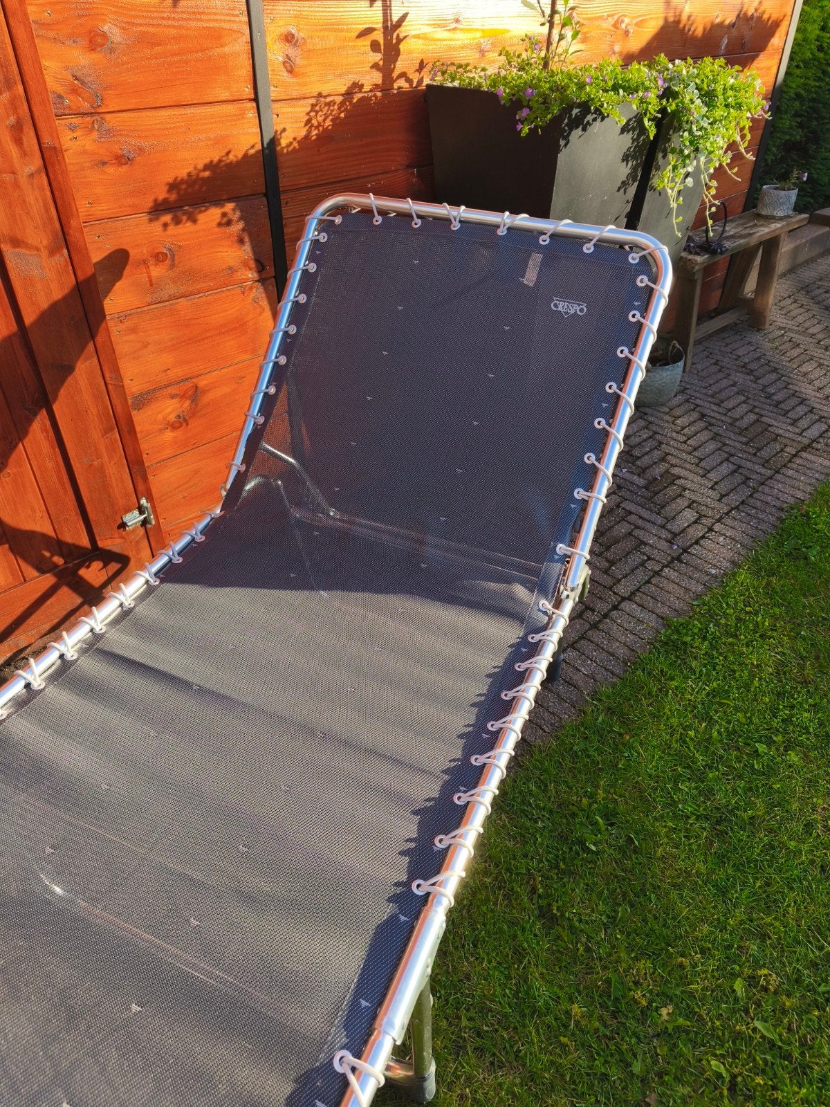 Extra breed Crespo ligbed - 200x69 cm, Tuin en Terras, Ligbedden, Ophalen, Zo goed als nieuw, Aluminium, Verstelbaar