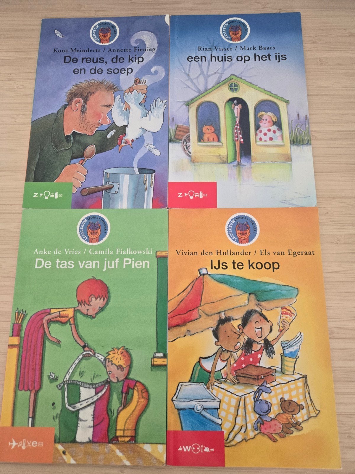 4 kinderboeken: De reus, de kip en de soep, en meer, Ophalen of Verzenden, Gelezen, Koos Meinderts, Rian Visser, Anke de Vries, Vivian den Hollander