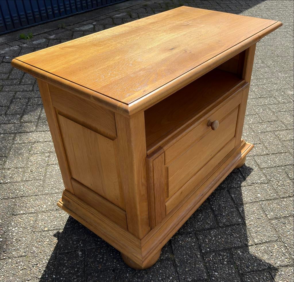 Massief eikenhouten tv meubel, Gebruikt, Klassiek blank eiken, Eikenhout, Minder dan 100 cm