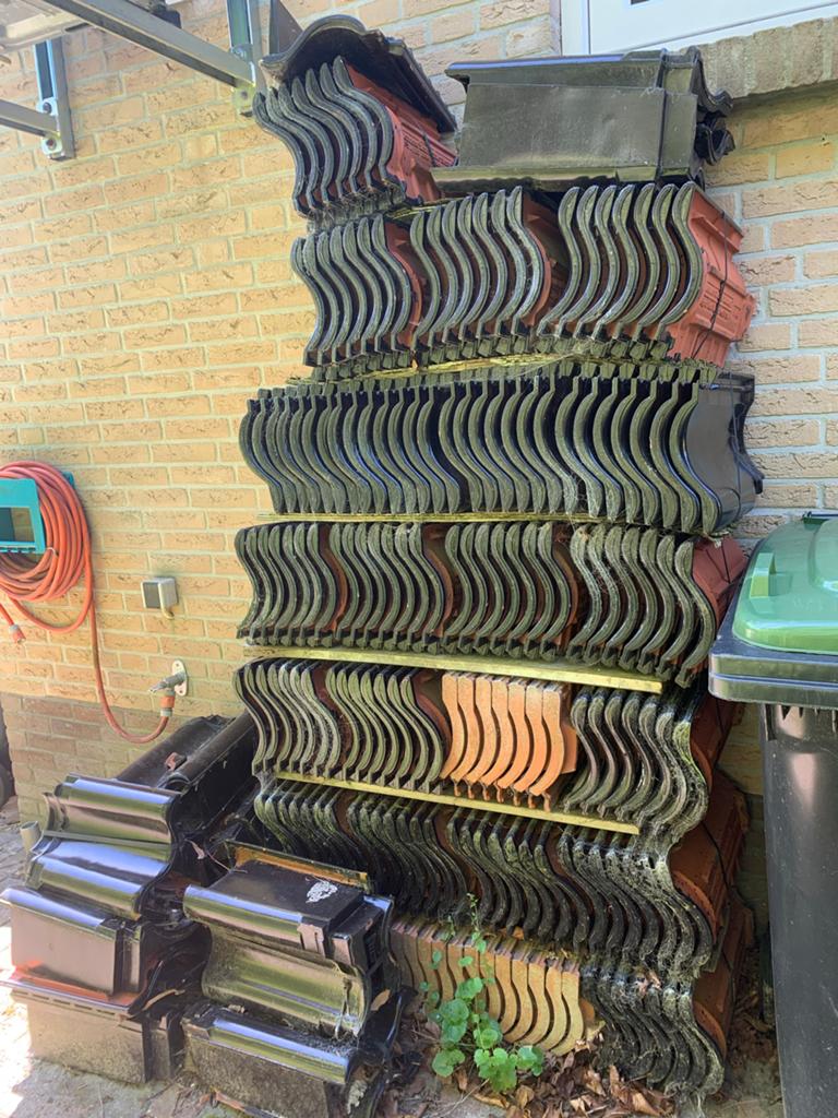 ~250 Dakpannen Laumans Original zwart geglazuurd D-Brüggen, Ophalen, Gebruikt, Steen of Klei, Zwart